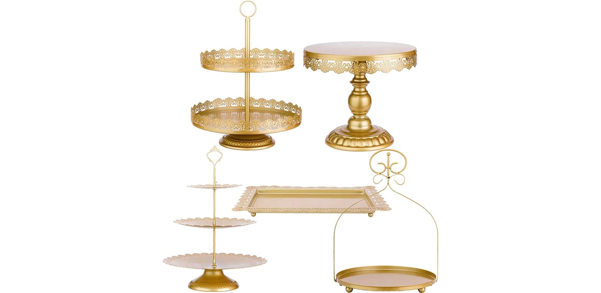 ZUMELER Gold 5-Piece Metal Cake Stands