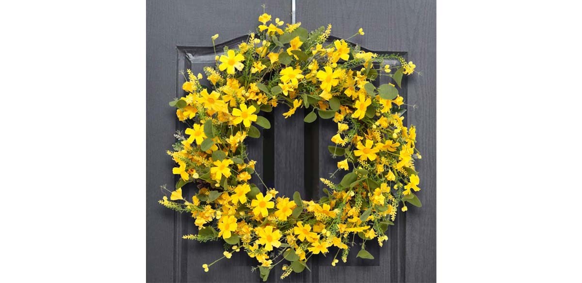 J'FLORU 22-Inch Yellow Daisy Wreath