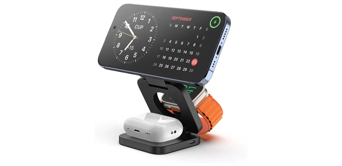KU XIU 3-in-1 NANO Magnetic Wireless Charging Station on white background KU XIU 3-in-1 NANO Magnetic Wireless Charging Station on white background