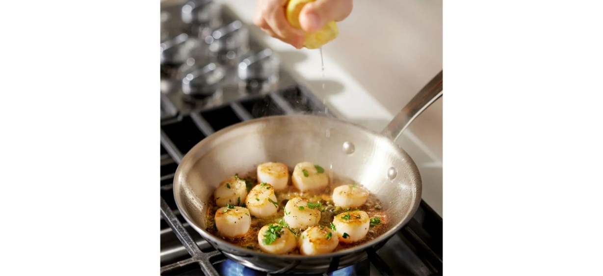Scallops cooking in All-Clad G5 Graphite Core Stainless Steel 5-ply Skillet