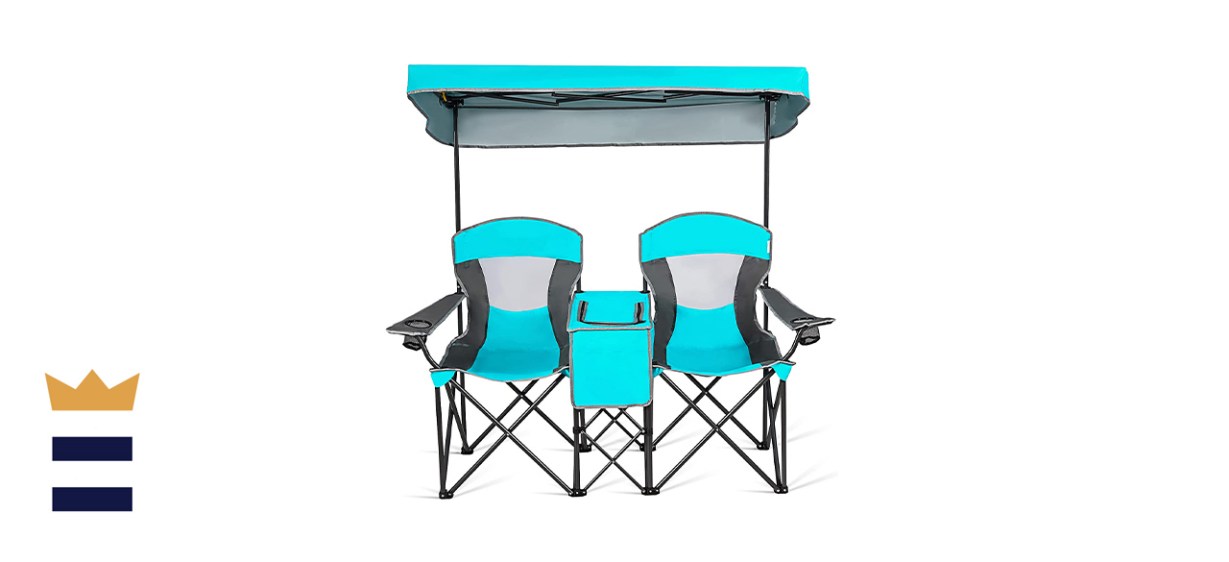 GoPlus Double Camping Seat With Shade Canopy, Beverage Holder And Mini-Table