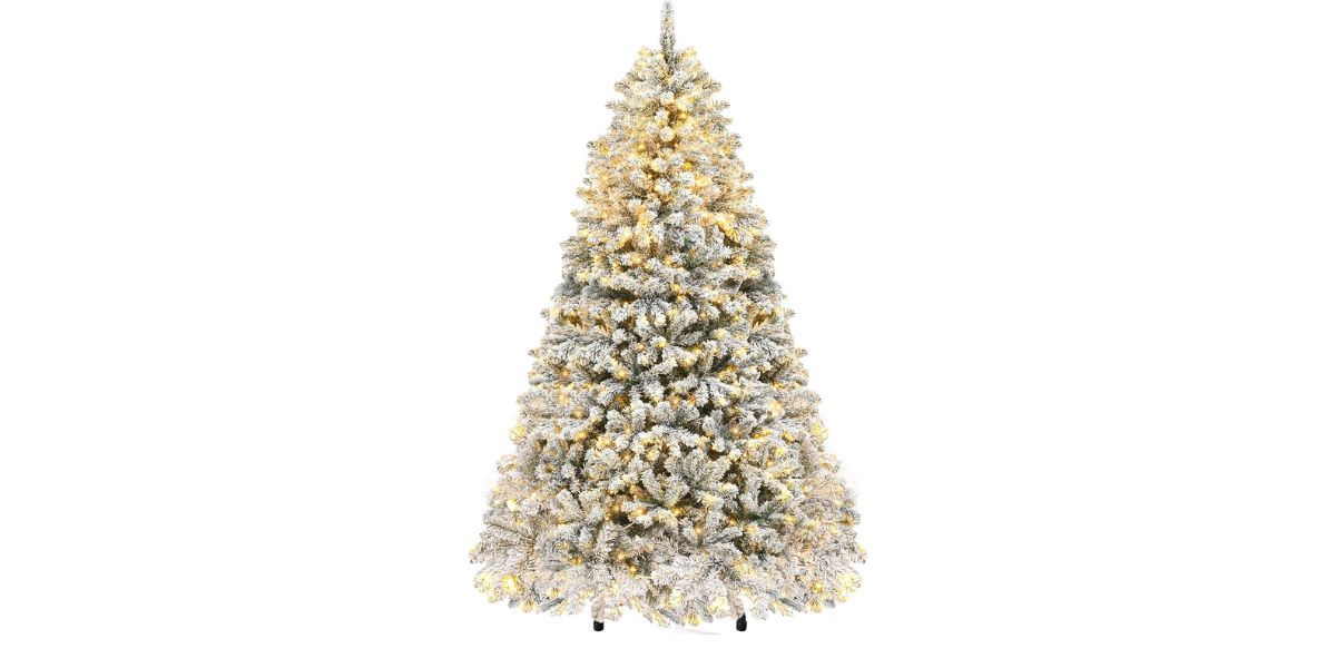 flocked christmas tree on white background flocked christmas tree on white background