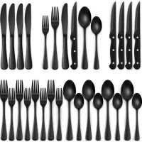 EWFEN 24-Piece Black Silverware Set