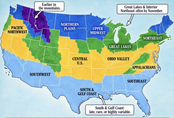 Farmers' Almanac predicts when first snow will fall in every state
