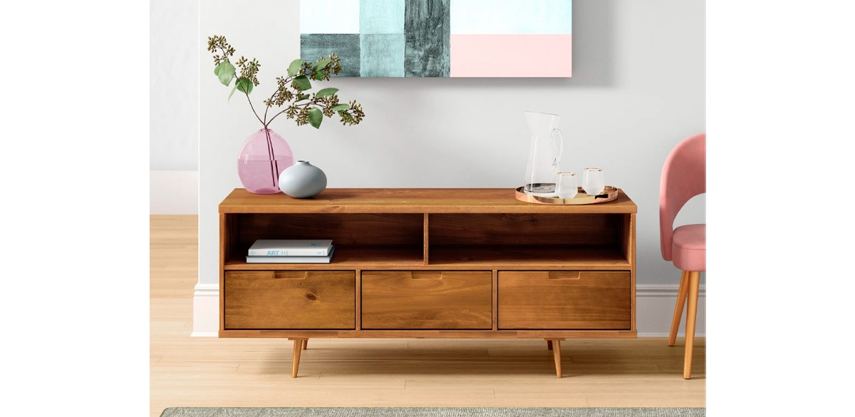  Mercury Row Caramel Sadie 58 inch Solid Wood 3-Drawer TV Stand