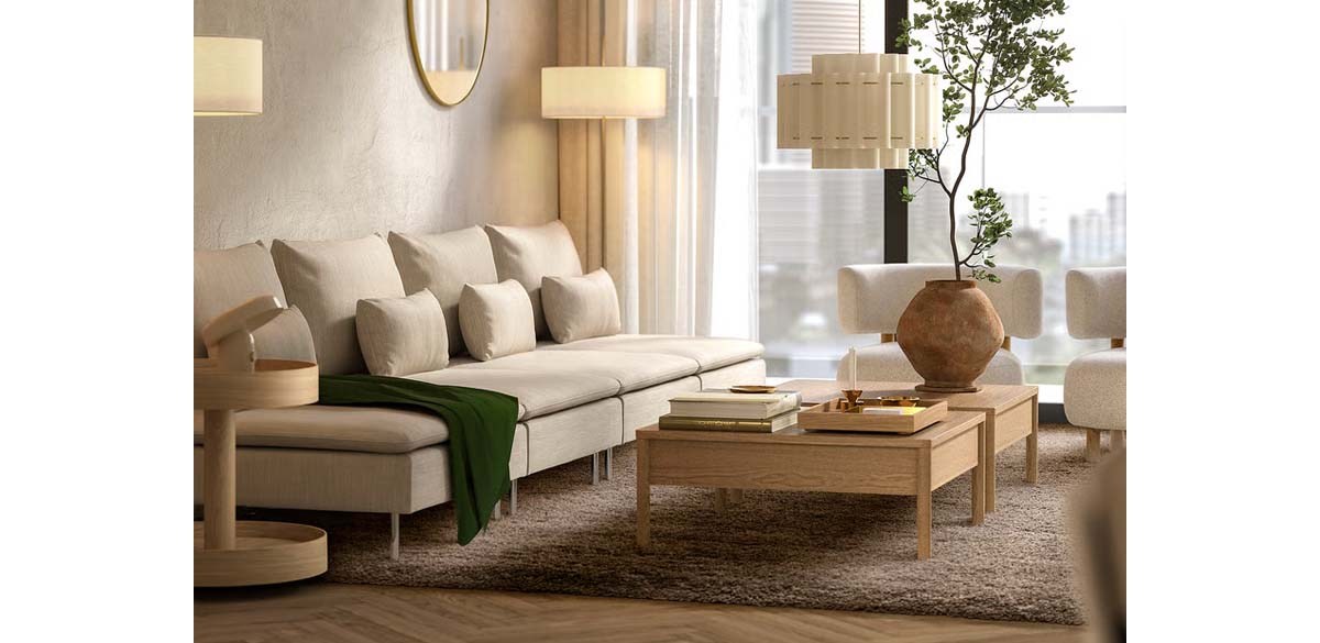 VOLLERSLEV Rug, high pile, beige