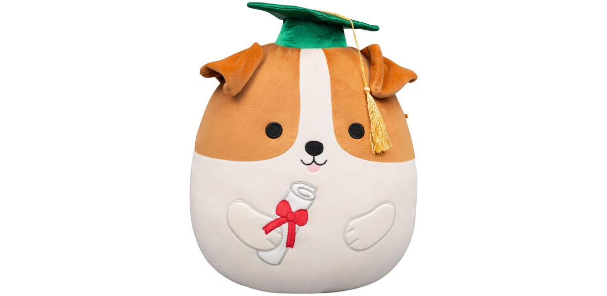 Squishmallows Original 12in Brenden the Jack Russell Terrier in Graduation Cap