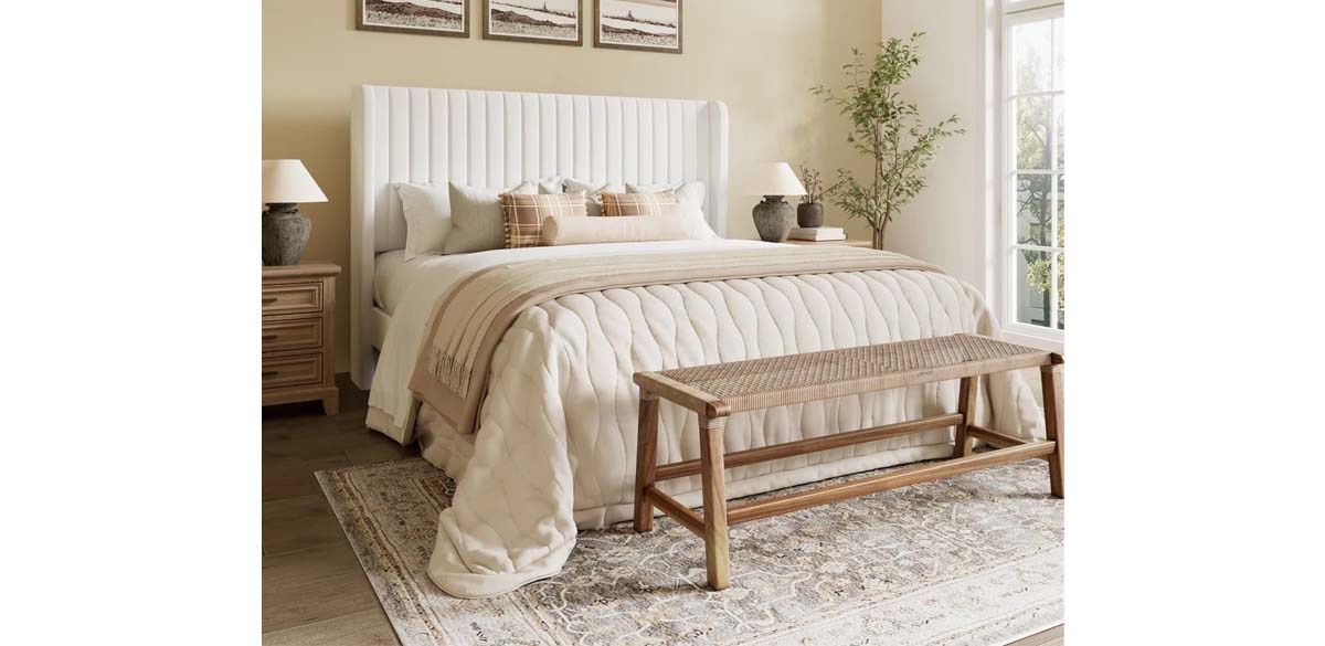Candler Velvet Upholstered Platform Bed with Wingback Headboard and Wooden Slats