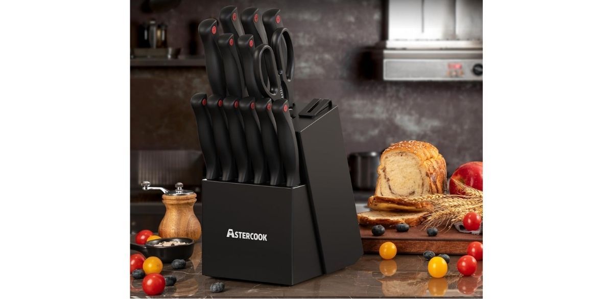 Astercook Knife Set for Kitchen with Block and Sharpener 15pcs
