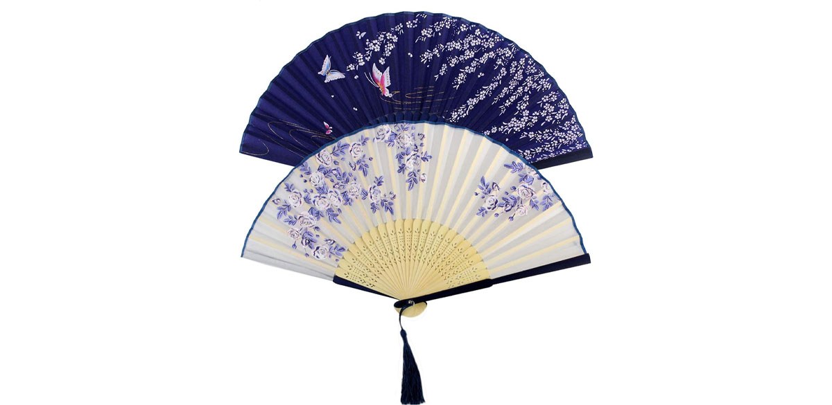 Bantoye 2 Pieces Handheld Fans in White Blue