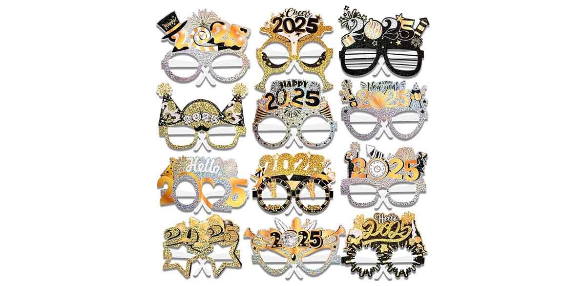 HOWAF 24 Pieces Happy New Year Party Supplies Glitter Glasses