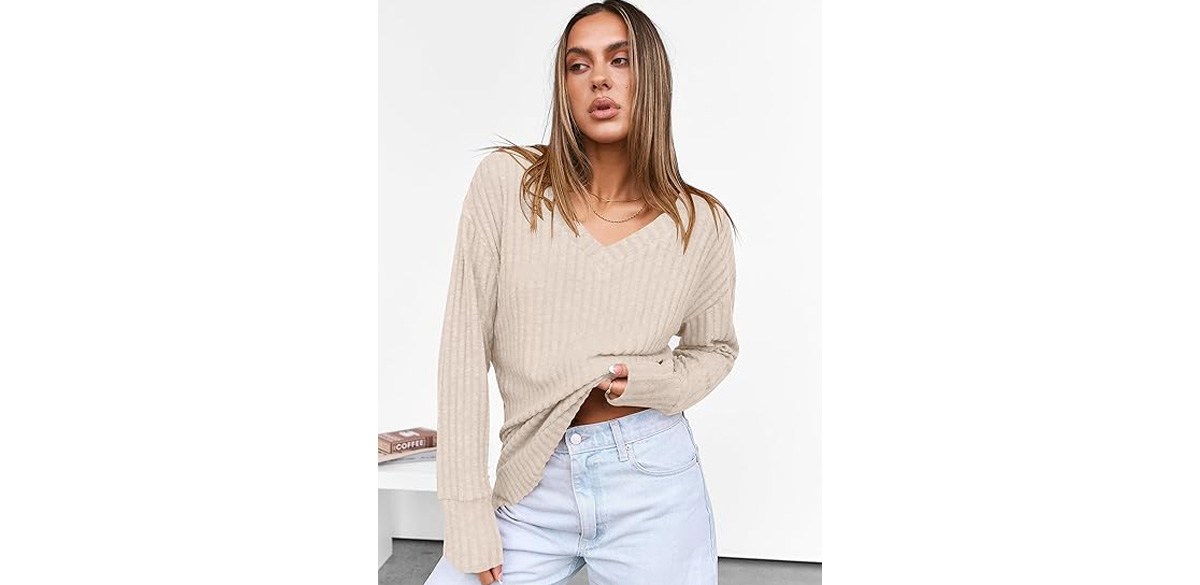 ANRABESS Long-Sleeve V-Neck Casual Fall Tops