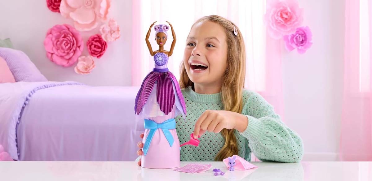 Barbie Petal Pop Scented Doll with Purple Floral Dress &amp; Accessories