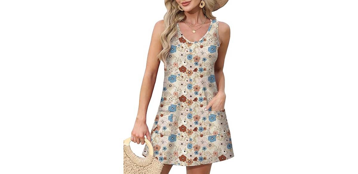 OFEEFAN Womens Summer Dresses 2025 Loose V Neck Sleeveless