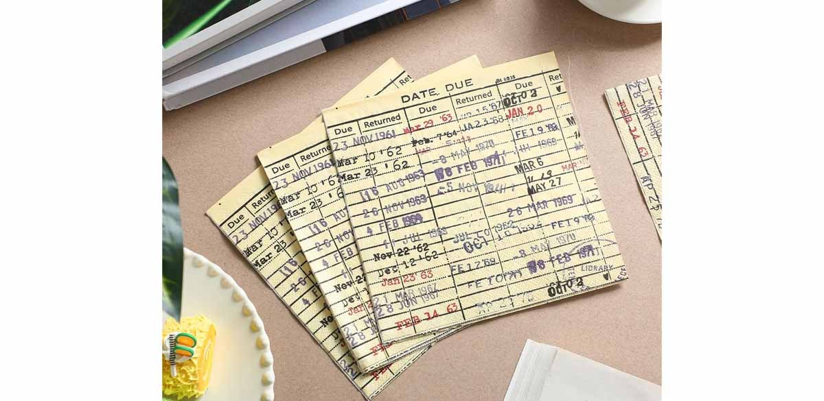 Crtiin 50 Pcs Due Date Card Book Club Vintage Beverage Napkins