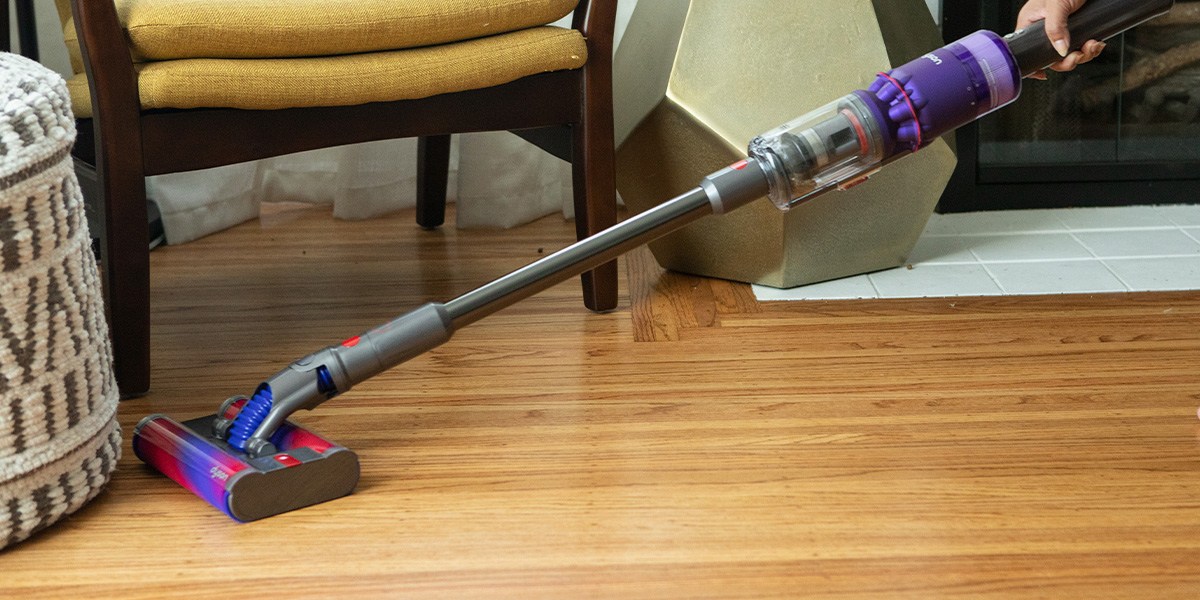 Dyson stick vacuum cleans hardwood flooring