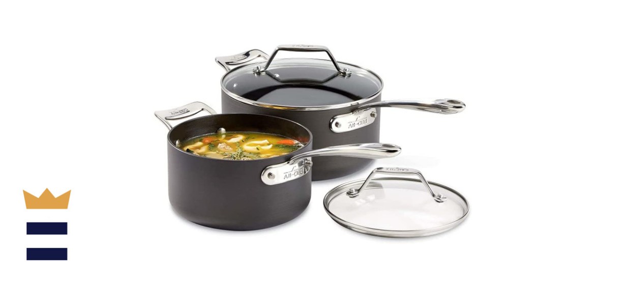 All-Clad Essentials Hard Anodized Set of 2 Covered Saucepans