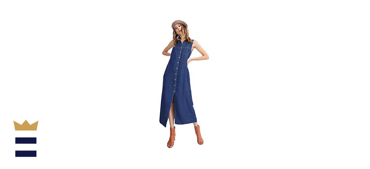 Anna-Kaci Classic Sleeveless Denim Shirt Dress