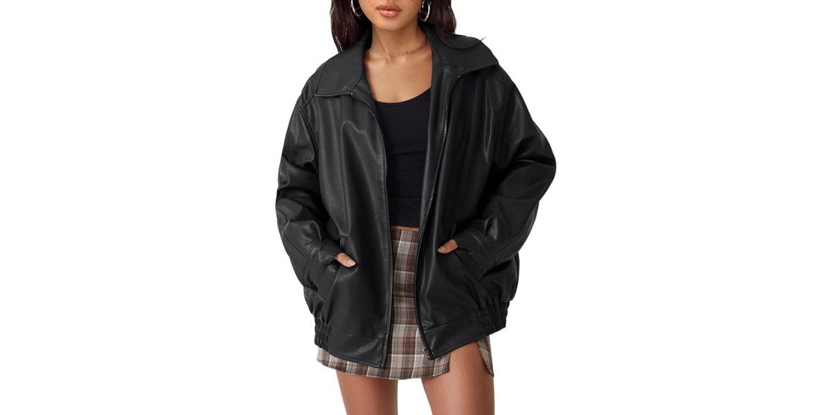 AUTOMET Women's Oversized Faux Leather Jacket