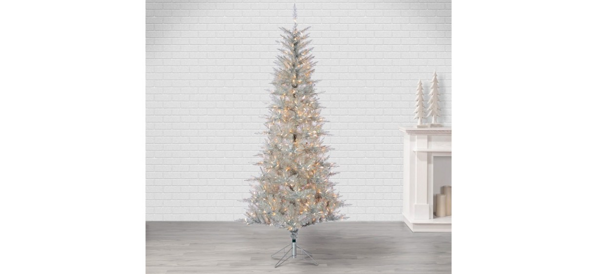 7.5' Lighted Artificial Christmas Tree in living room