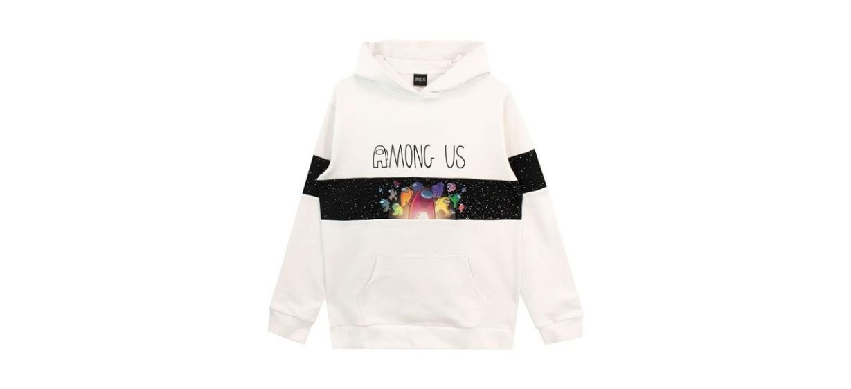 white Among Us Kids Gaming Hooded Sweatshirt on white background