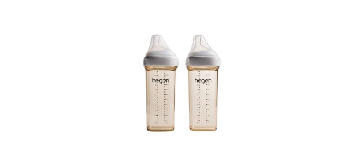 Two baby bottles white background.