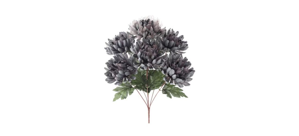 a bouquet of artificial dark gray mums with sheer petals