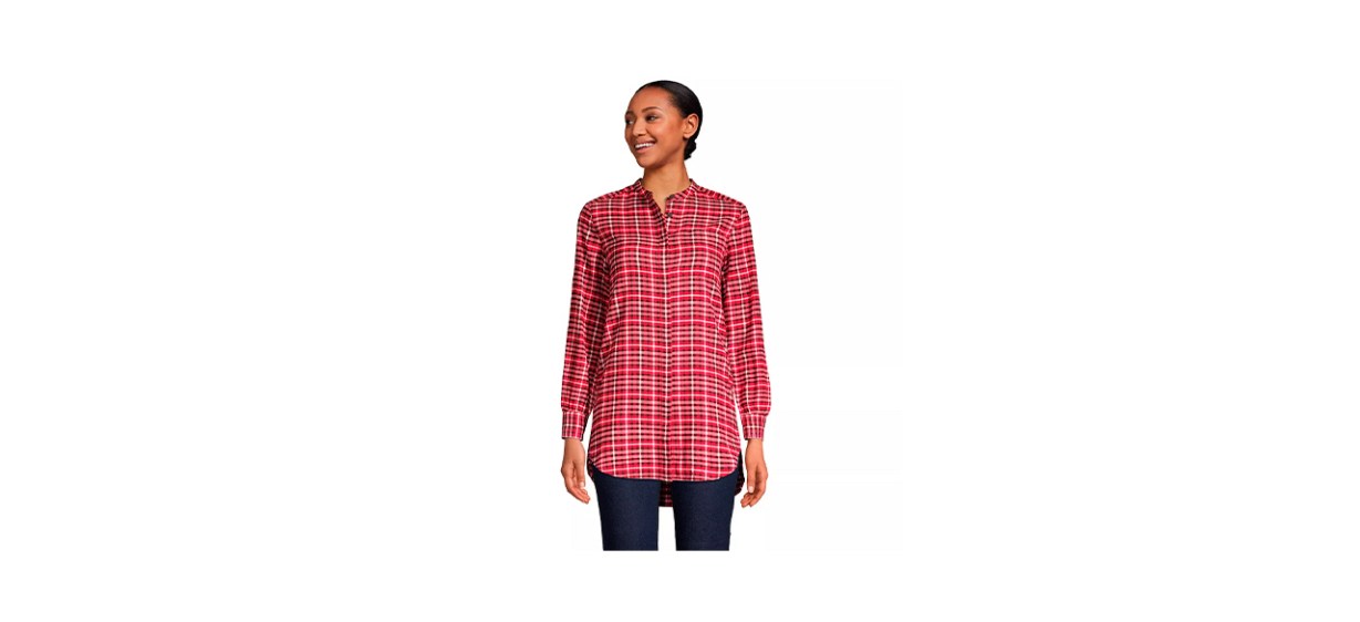 Best Lands End Flannel A-Line Tunic Top