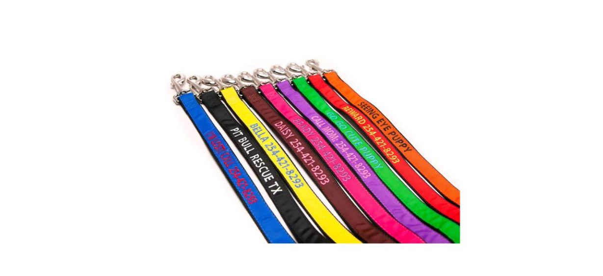 Go Go Cute Puppy Custom Personalized Embroidered Dog Leashes in various colors