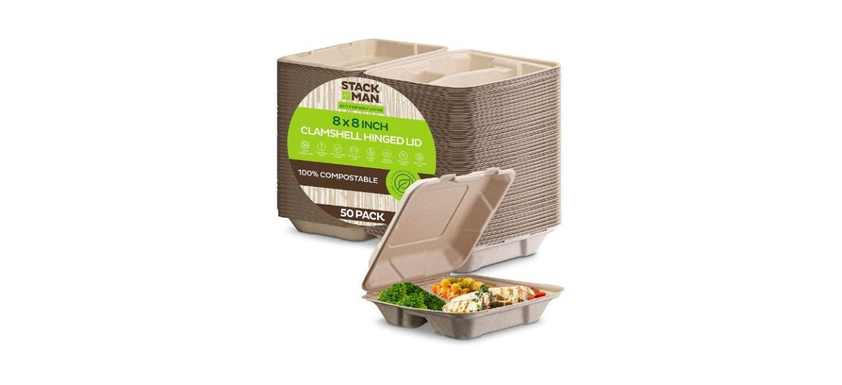 Compostable ClamShell Containers on white background