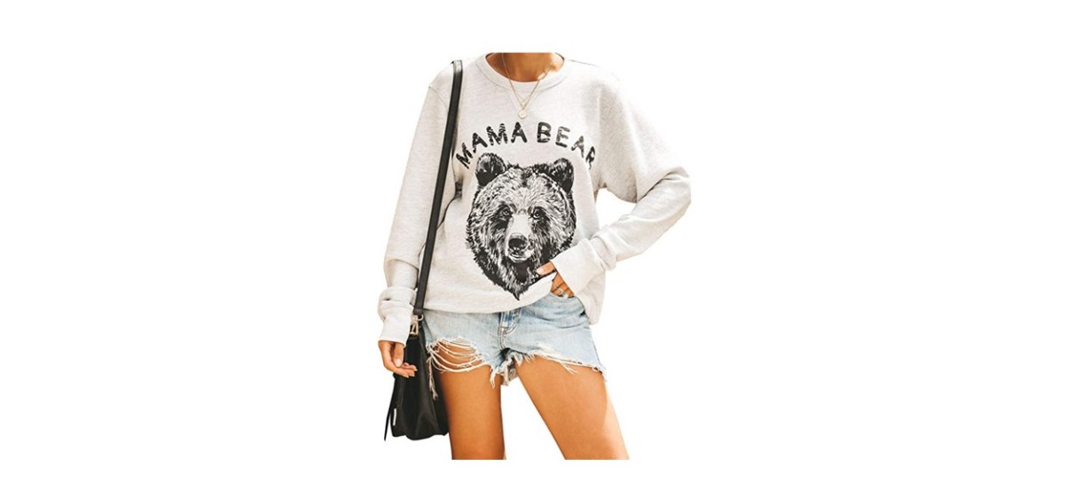 Blooming Jelly Women's Cute Long Sleeve Top Loose Mama Bear Crewneck Pullover Sweatshirt