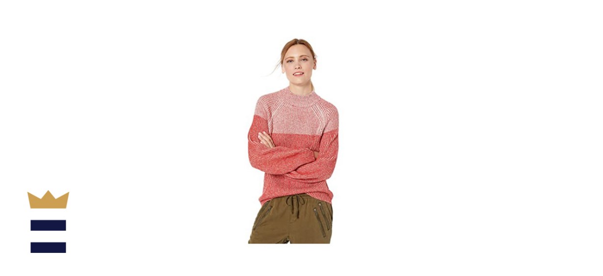 Cable Stitch Two Tone Mock Neck Sweater