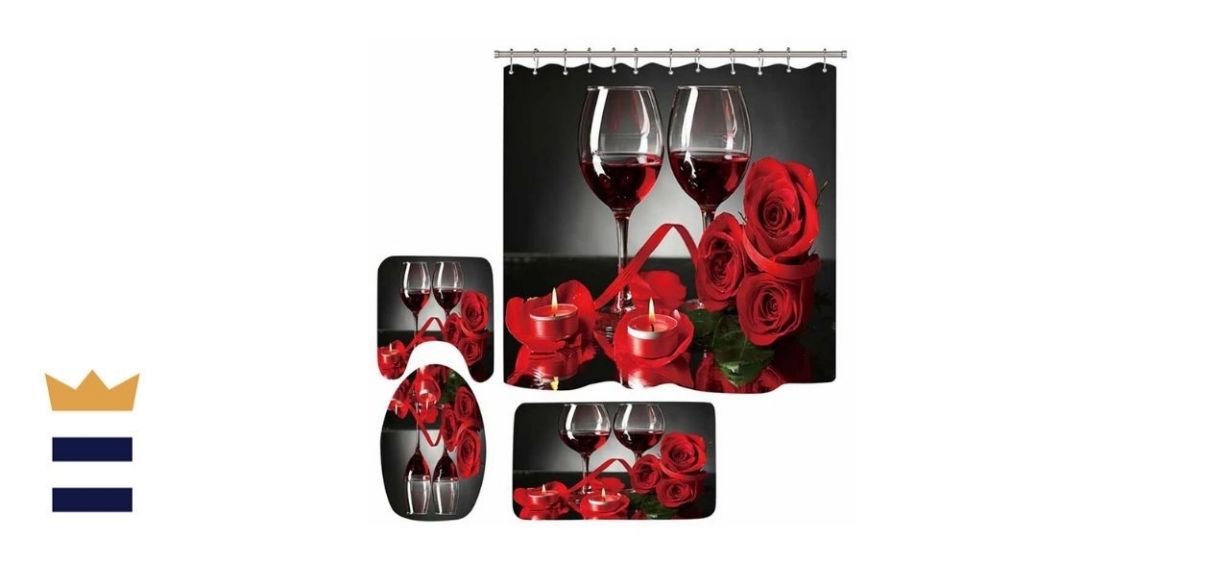 Bokze Red Wine Glass Rose Shower Curtain Set