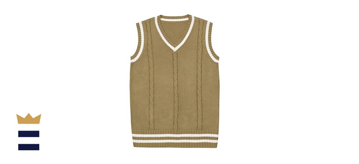 Gihuo Women's V-neck Sweater Vest Uniform Cable Knit Sleeveless Sweater