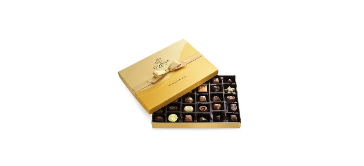 Godiva Chocolatier Assorted Chocolate Gold Gift Box on white background