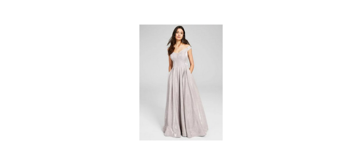 B Darlin Juniors Off-The-Shoulder Glitter Gown