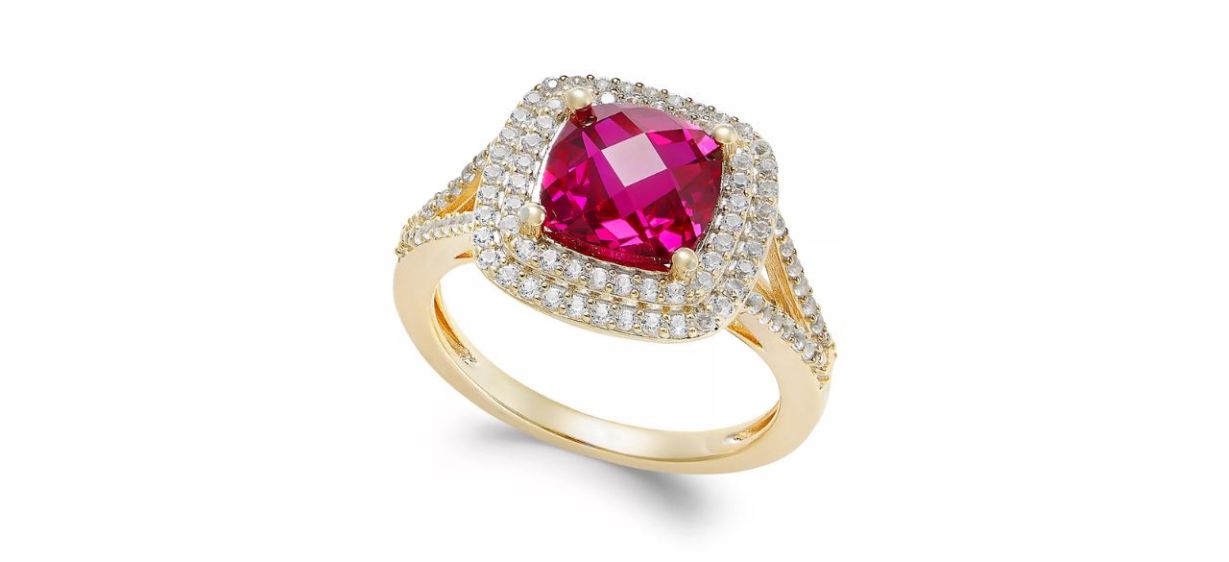 Lab-created Ruby and White Sapphire Ring in 14-karat Gold-plated Sterling Silver