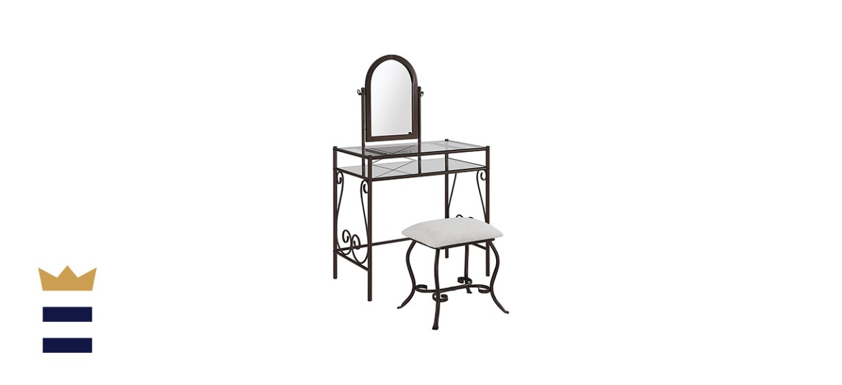 Linon Dark Metal Set Table with Upholstered Stool Clarisse Vanity