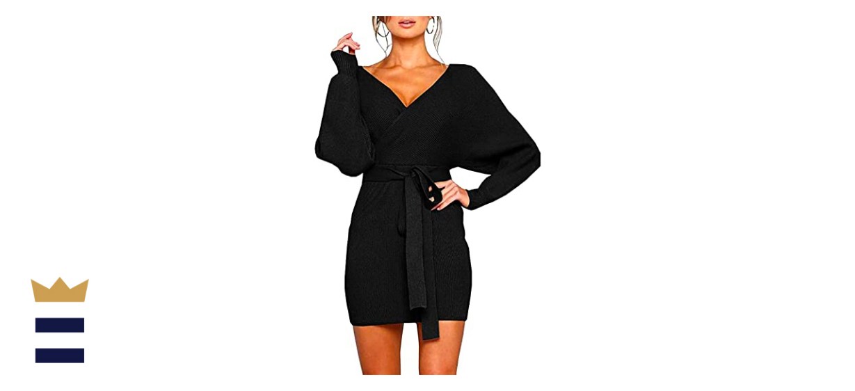 Mansy Mock Wrap Knit Sweater Mini Dress