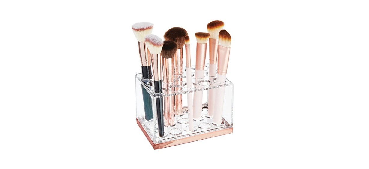FOOCORDDY Covered Makeup Brush Holder with Dustproof Lid, Large