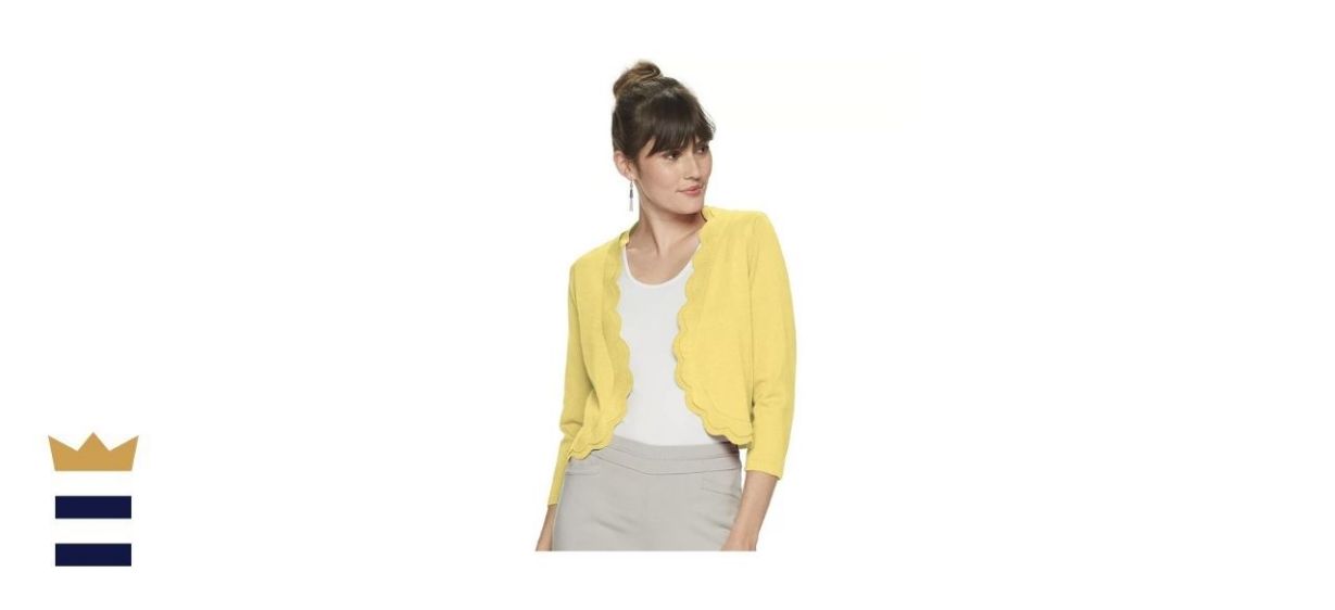 Nina Leonard Women's Scallop Trim Bolero Cardigan