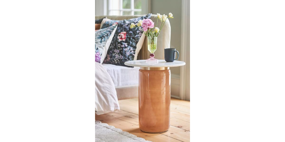 Infinity Marble-Top Glass Side Table