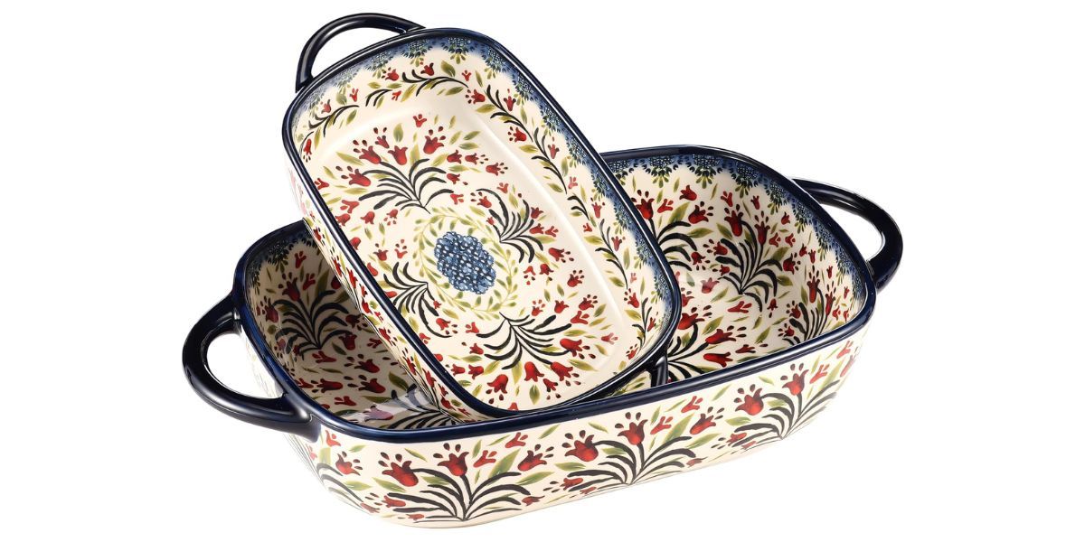 Polish Pottery Style Ceramic Baking Dish Set