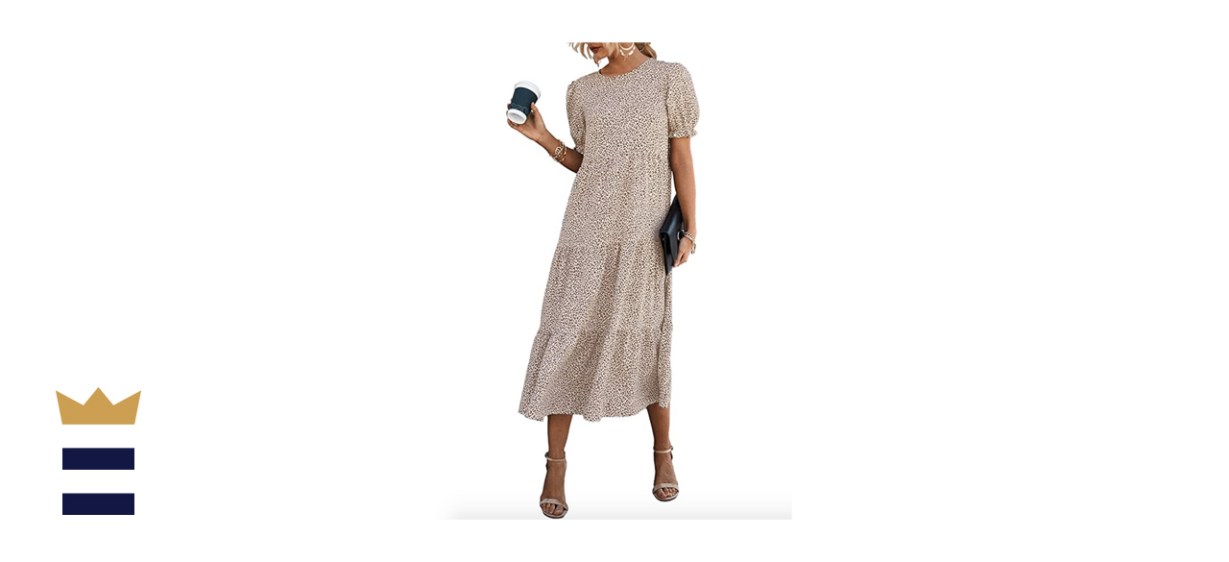 PRETTYGARDEN Casual Ruffle Puff Sleeve Midi Dress