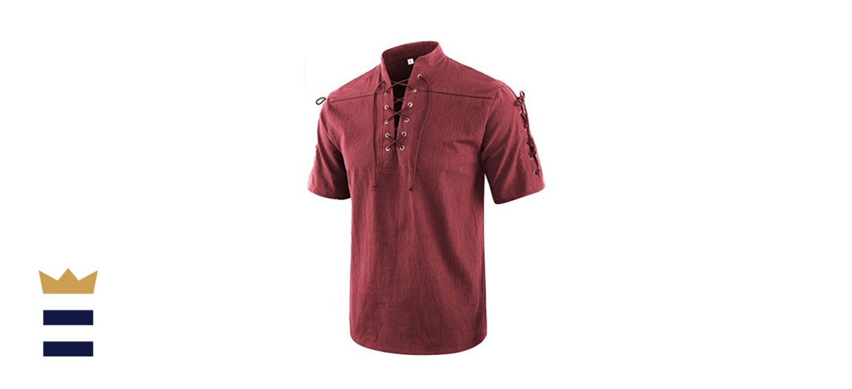 Moomphya Men's Medieval Lace-Up Shirt