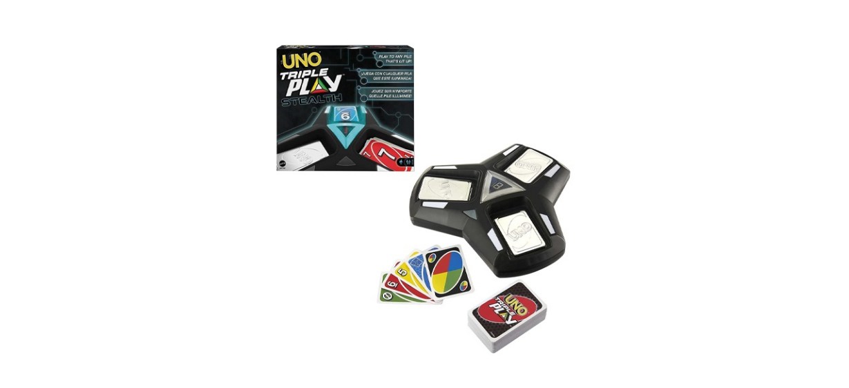 UNO Triple Play Stealth Family Card Game 