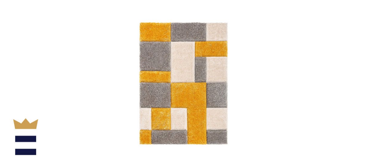 Well Woven Ella Yellow Geometric Shag Area Rug