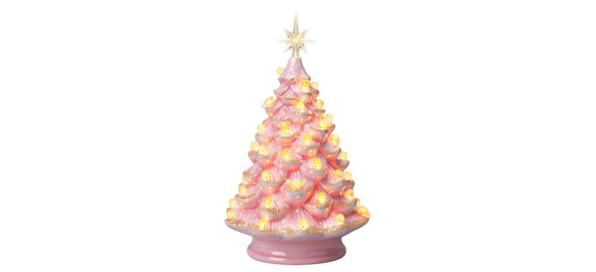14&quot; Christmas Vintage Pink with Gold Foil Ceramic Tree - Wondershop 
