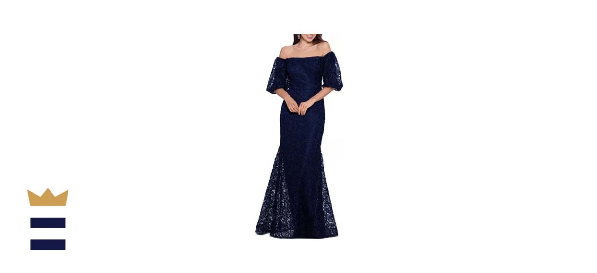 XSCAPE Off-The-Shoulder Lace Gown