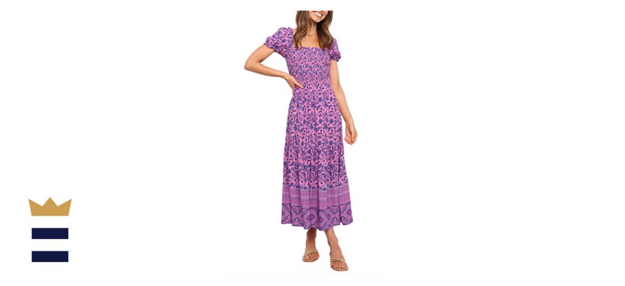 ZESICA Floral Print Square Neck Ruffle Maxi Dress